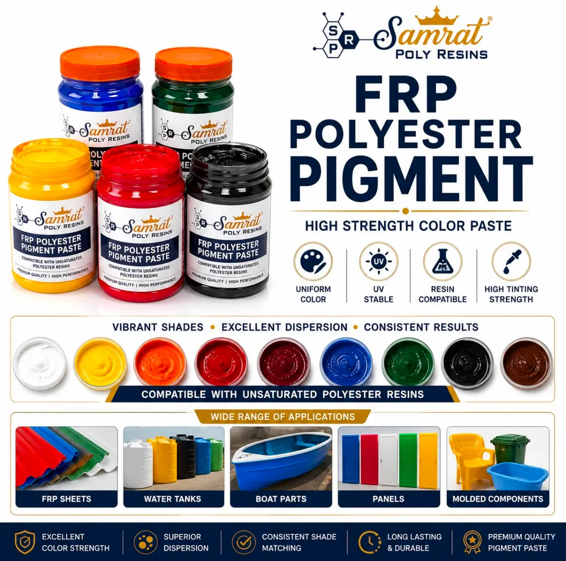 FRP Polyester Pigment — multicolour resin colour paste; Samrat Poly Resins product graphic