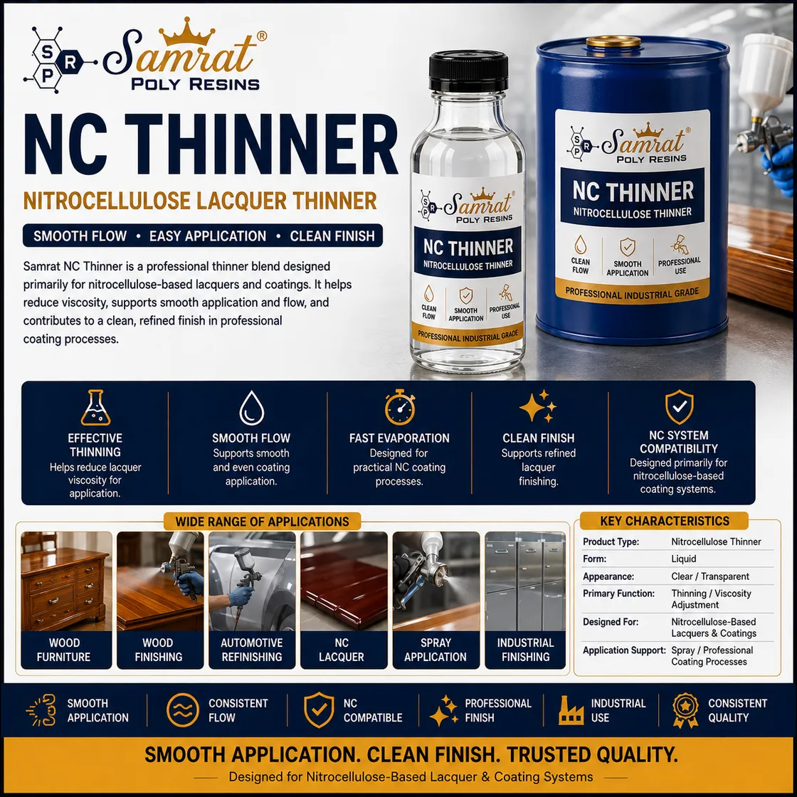 NC Thinner — nitrocellulose lacquer thinner for compatible NC coating systems; Samrat Poly Resins product graphic