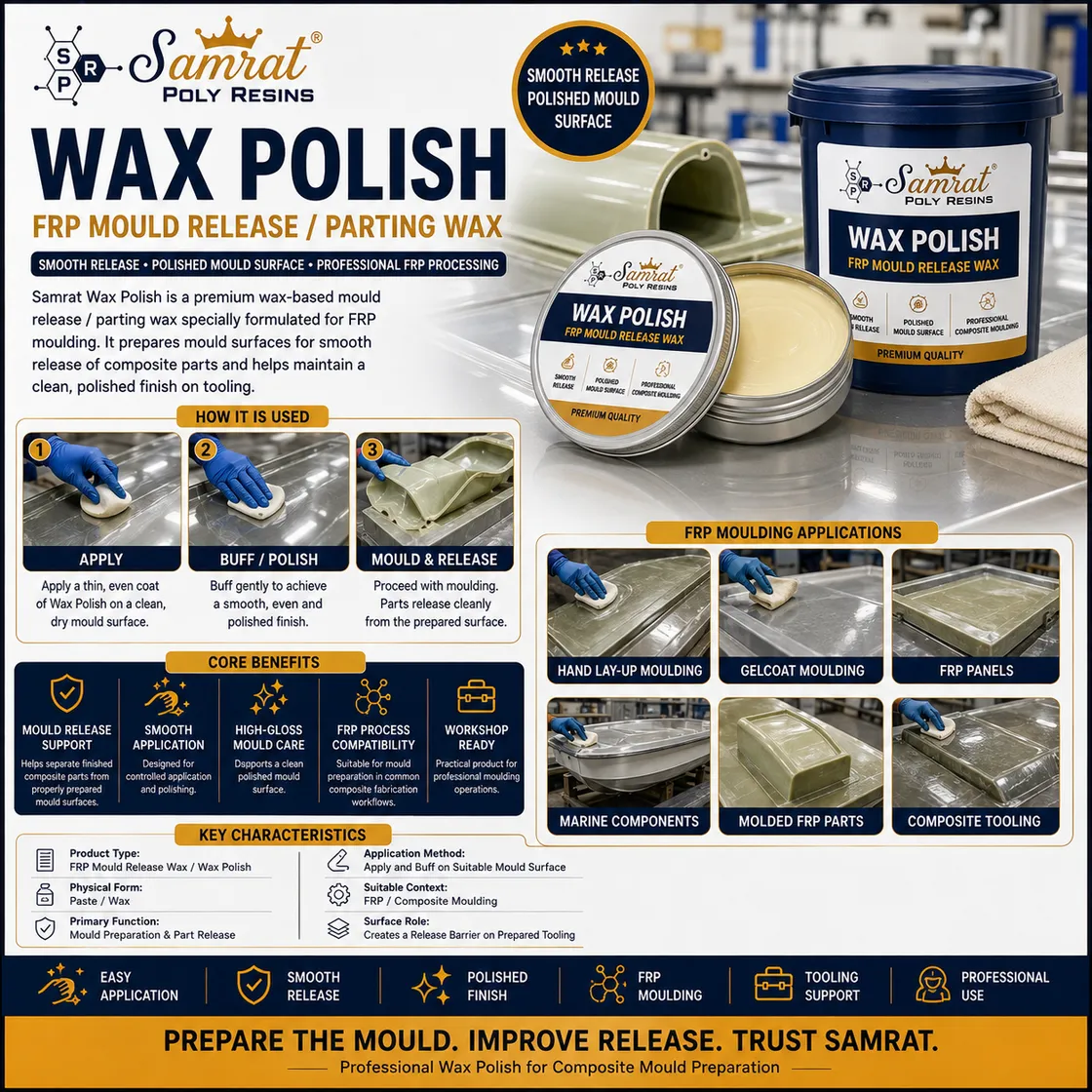 Wax Polish — FRP mould release / parting wax for composite moulding tooling; Samrat Poly Resins product graphic